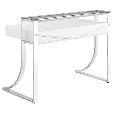 Gemma Glossy White/Chrome 2-Drawer Writing Desk by Coaster at Eve Furniture
