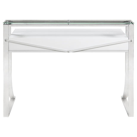 Gemma Glossy White/Chrome 2-Drawer Writing Desk by Coaster at Eve Furniture
