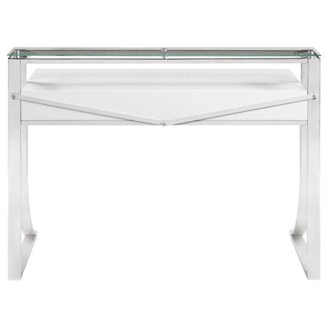 Gemma Glossy White/Chrome 2-Drawer Writing Desk by Coaster at Eve Furniture