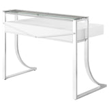Gemma Glossy White/Chrome 2-Drawer Writing Desk by Coaster at Eve Furniture