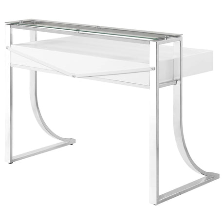 Gemma Glossy White/Chrome 2-Drawer Writing Desk by Coaster at Eve Furniture