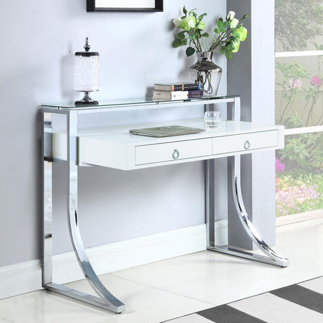 Gemma Glossy White/Chrome 2-Drawer Writing Desk by Coaster at Eve Furniture