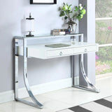 Gemma Glossy White/Chrome 2-Drawer Writing Desk by Coaster at Eve Furniture