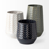 Gemma I Metal Glossy Dark Blue Chevron Vase by Mercana at Eve Furniture
