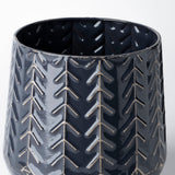Gemma I Metal Glossy Dark Blue Chevron Vase by Mercana at Eve Furniture