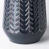 Gemma I Metal Glossy Dark Blue Chevron Vase by Mercana at Eve Furniture