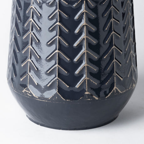 Gemma I Metal Glossy Dark Blue Chevron Vase by Mercana at Eve Furniture
