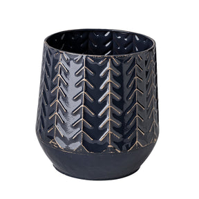 Gemma I Metal Glossy Dark Blue Chevron Vase by Mercana at Eve Furniture