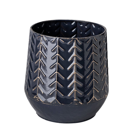 Gemma I Metal Glossy Dark Blue Chevron Vase by Mercana at Eve Furniture
