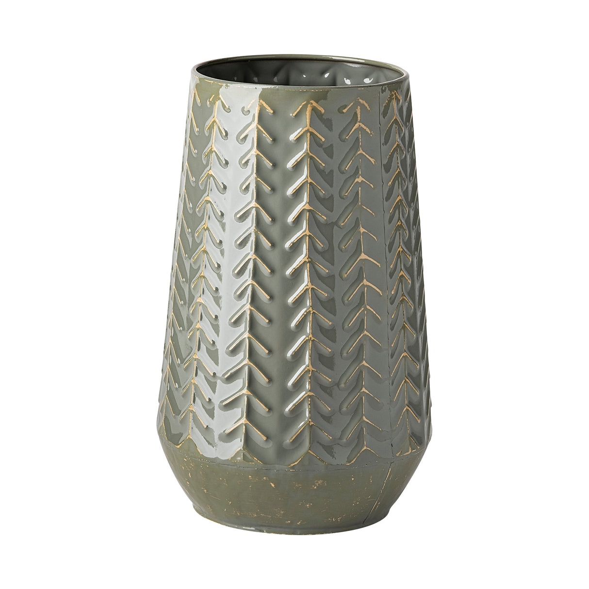 Gemma III Metal Glossy Green/Gray Chevron Vase by Mercana at Eve Furniture