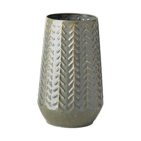 Gemma III Metal Glossy Green/Gray Chevron Vase by Mercana at Eve Furniture
