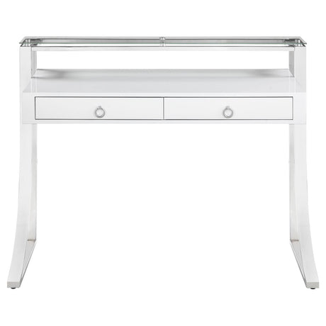 Gemma Glossy White/Chrome 2-Drawer Writing Desk by Coaster at Eve Furniture