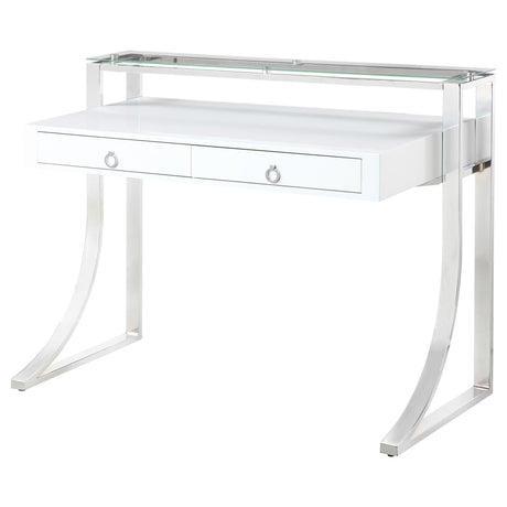 Gemma Glossy White/Chrome 2-Drawer Writing Desk by Coaster at Eve Furniture