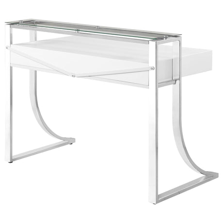 Gemma Glossy White/Chrome 2-Drawer Writing Desk by Coaster at Eve Furniture