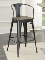 Geneva Dark Elm/Matte Black Wooden Seat Bar Stools, Set of 2