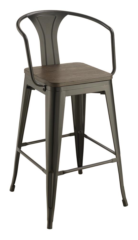 Geneva Dark Elm/Matte Black Wooden Seat Bar Stools, Set of 2