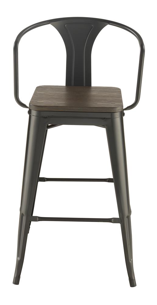 Geneva Dark Elm/Matte Black Wooden Seat Bar Stools, Set of 2