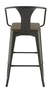 Geneva Dark Elm/Matte Black Wooden Seat Bar Stools, Set of 2