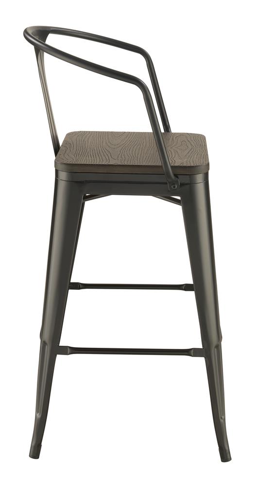 Geneva Dark Elm/Matte Black Wooden Seat Bar Stools, Set of 2