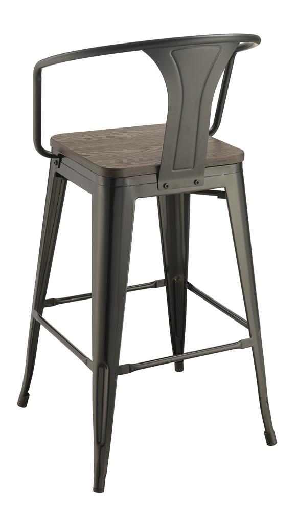 Geneva Dark Elm/Matte Black Wooden Seat Bar Stools, Set of 2