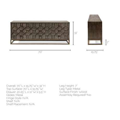 Genevieve II Gray Fir Veneer W/Gold Metal Frame Base 9 Drawer Sideboard by Mercana at Eve Furniture