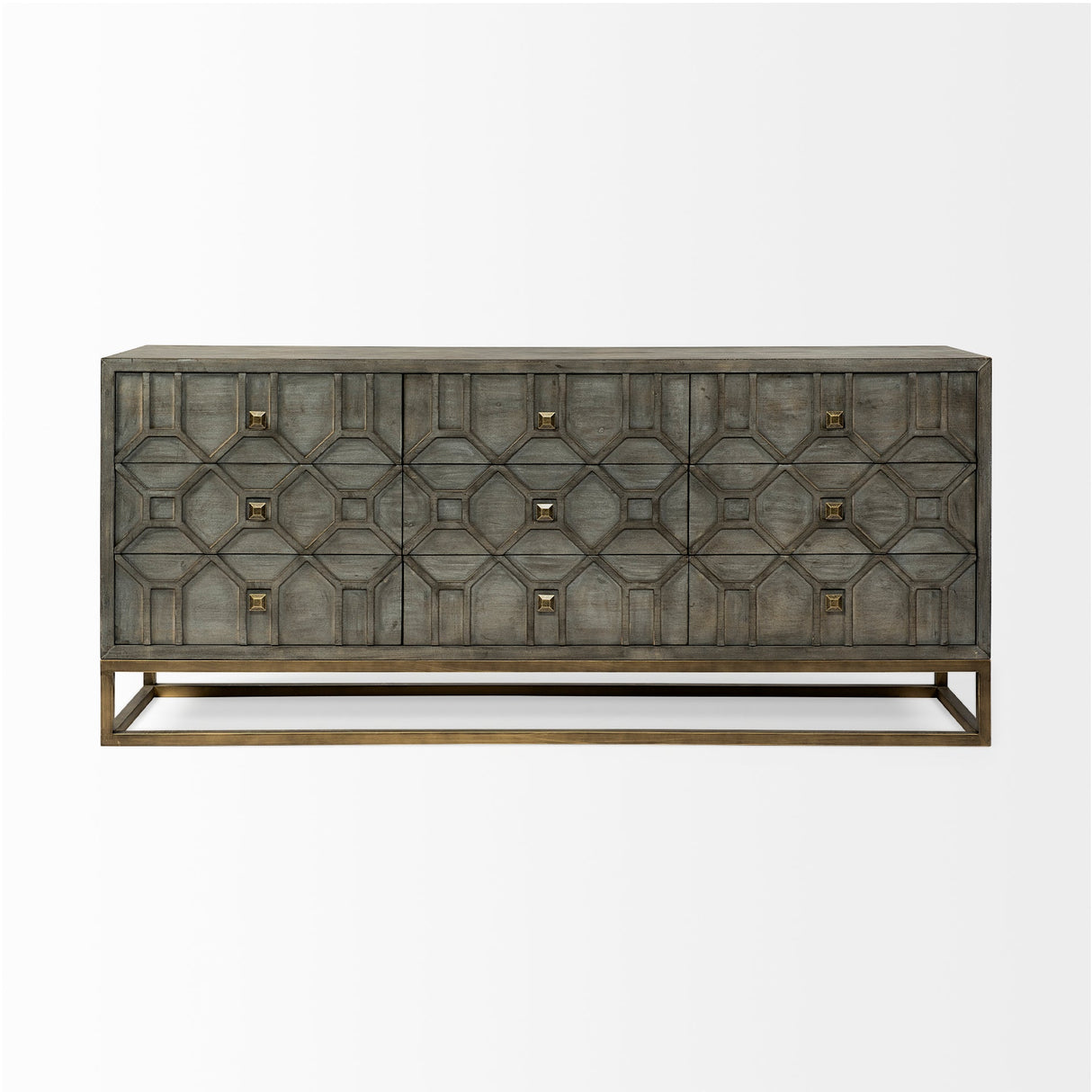 Genevieve II Gray Fir Veneer W/Gold Metal Frame Base 9 Drawer Sideboard by Mercana at Eve Furniture