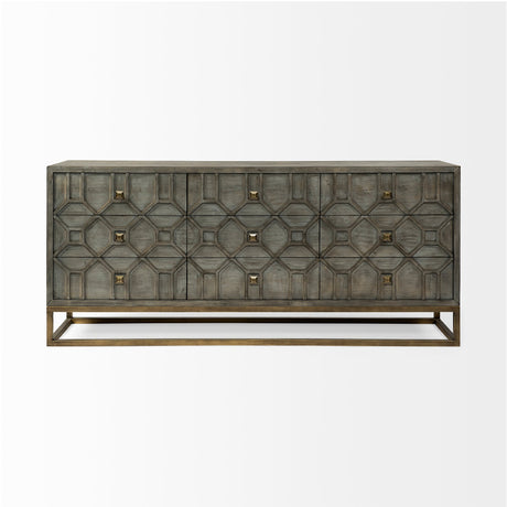 Genevieve II Gray Fir Veneer W/Gold Metal Frame Base 9 Drawer Sideboard by Mercana at Eve Furniture