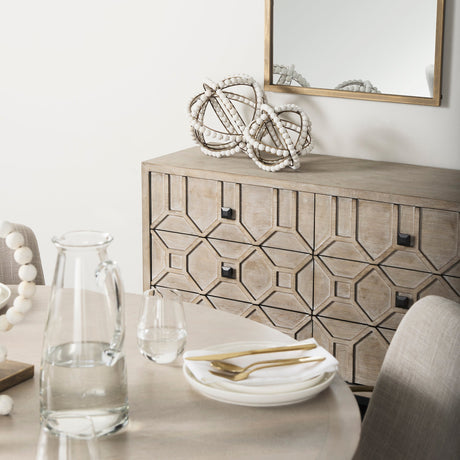 Genevieve II Light Brown Fir Veneer 9 Drawer Sideboard by Mercana at Eve Furniture