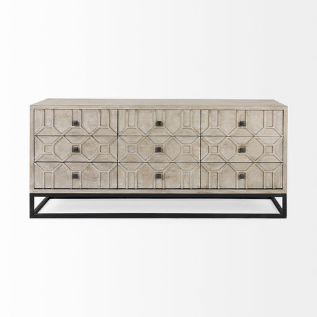 Genevieve II Light Brown Fir Veneer 9 Drawer Sideboard by Mercana at Eve Furniture