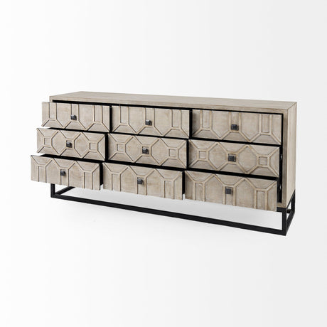Genevieve II Light Brown Fir Veneer 9 Drawer Sideboard by Mercana at Eve Furniture
