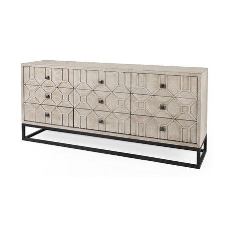 Genevieve II Light Brown Fir Veneer 9 Drawer Sideboard by Mercana at Eve Furniture