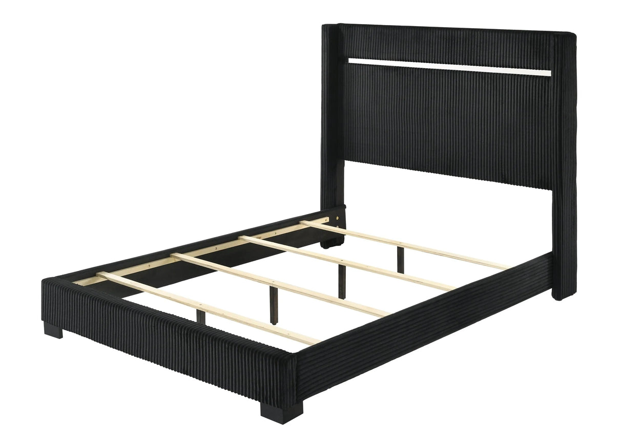 Gennro Black Corduroy King Upholstered Panel Bed by Crown Mark at Eve Furniture