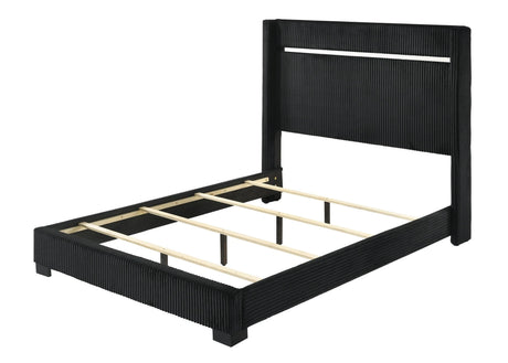 Gennro Black Corduroy King Upholstered Panel Bed by Crown Mark at Eve Furniture