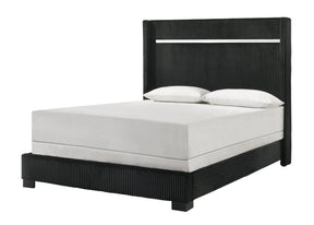 Gennro Black Corduroy Queen Upholstered Panel Bed by Crown Mark at Eve Furniture