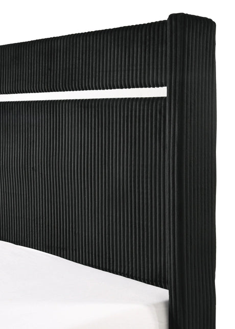 Gennro Black Corduroy Upholstered Panel Bedroom Set by Crown Mark at Eve Furniture