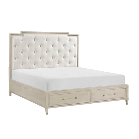 Genoa Light Oak King Upholstered Storage Platform Bed by Homelegance at Eve Furniture