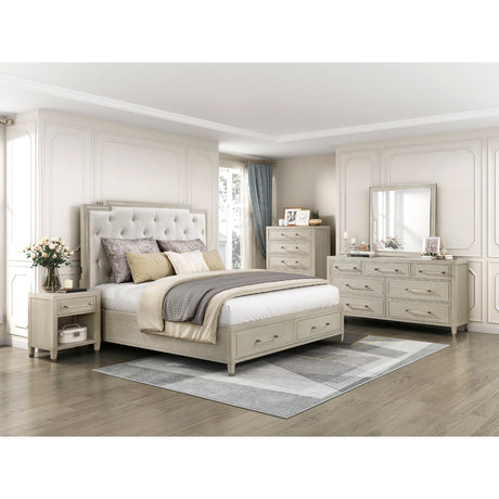 Genoa Light Oak Queen Upholstered Storage Platform Bed by Homelegance at Eve Furniture