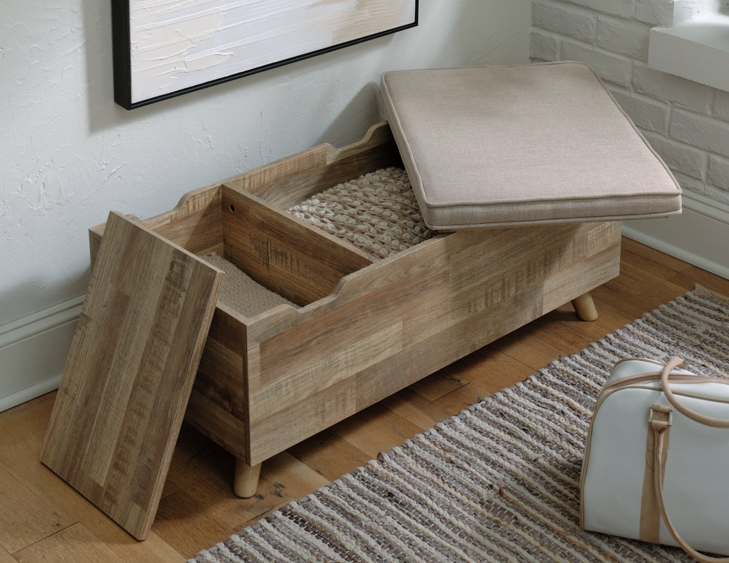 Gerdanet Beige/Brown Storage Bench by Ashley at Eve Furniture