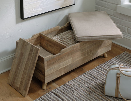 Gerdanet Beige/Brown Storage Bench by Ashley at Eve Furniture