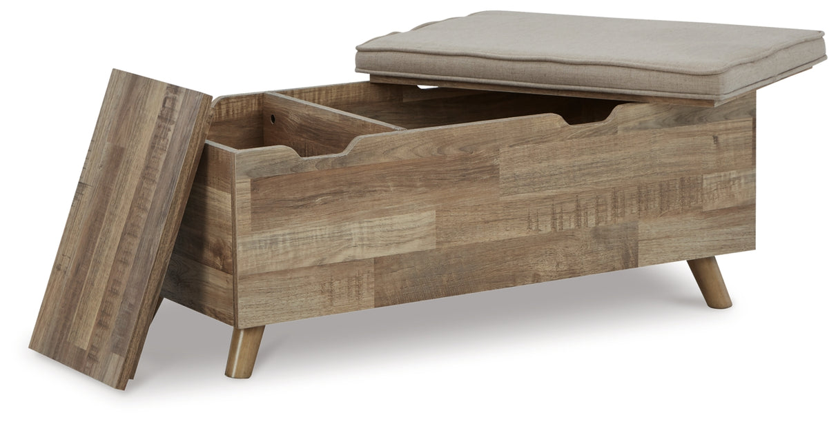Gerdanet Beige/Brown Storage Bench by Ashley at Eve Furniture