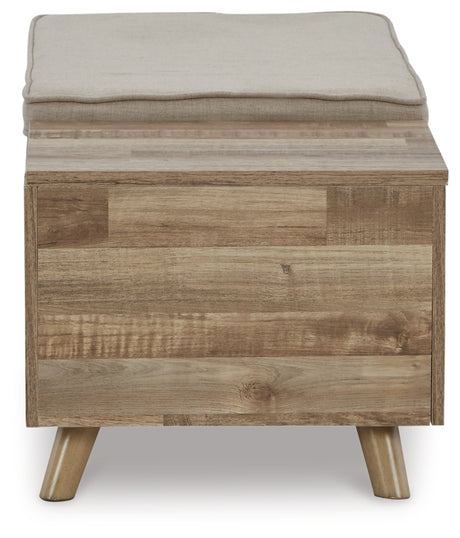 Gerdanet Beige/Brown Storage Bench by Ashley at Eve Furniture