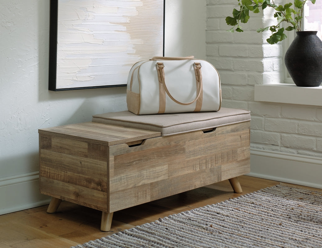 Gerdanet Beige/Brown Storage Bench by Ashley at Eve Furniture