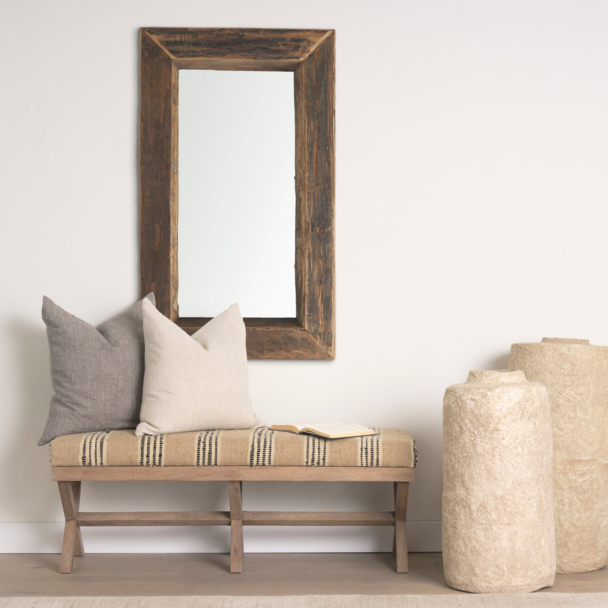 Gerome Brown Wood Frame Rectangular Wall Mirror by Mercana at Eve Furniture