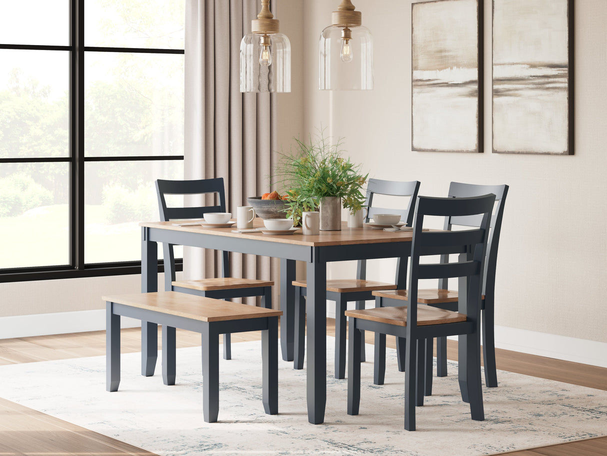 Gesthaven Natural/Blue Dining Table with 4 Chairs and Bench (Set of 6)