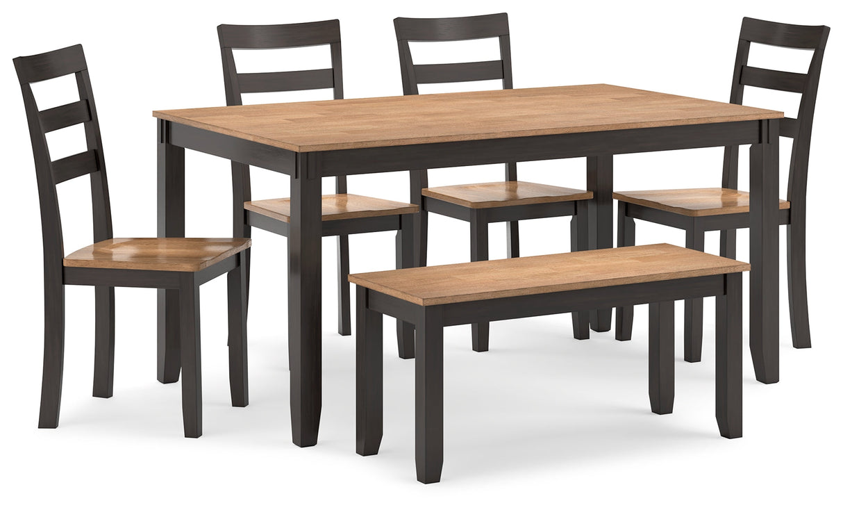 Gesthaven Natural/Brown Dining Table with 4 Chairs and Bench (Set of 6)