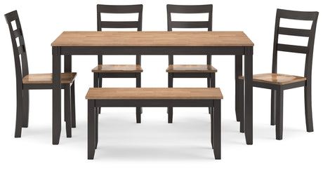 Gesthaven Natural/Brown Dining Table with 4 Chairs and Bench (Set of 6)