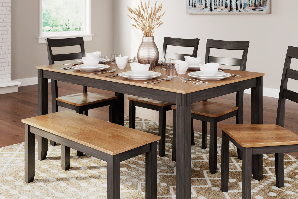 Gesthaven Natural/Brown Dining Table with 4 Chairs and Bench (Set of 6)