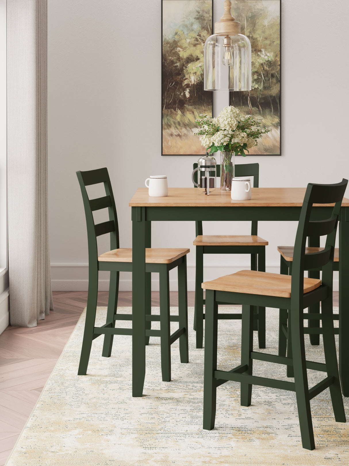 Gesthaven Natural/Green Counter Height Dining Table and 4 Barstools (Set of 5)