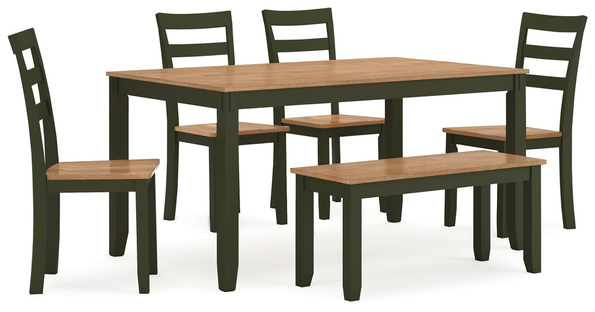 Gesthaven Natural/Green Dining Table with 4 Chairs and Bench (Set of 6)