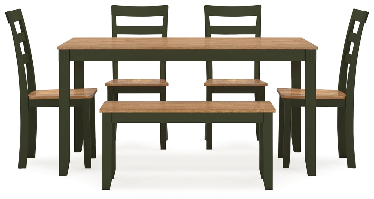 Gesthaven Natural/Green Dining Table with 4 Chairs and Bench (Set of 6)